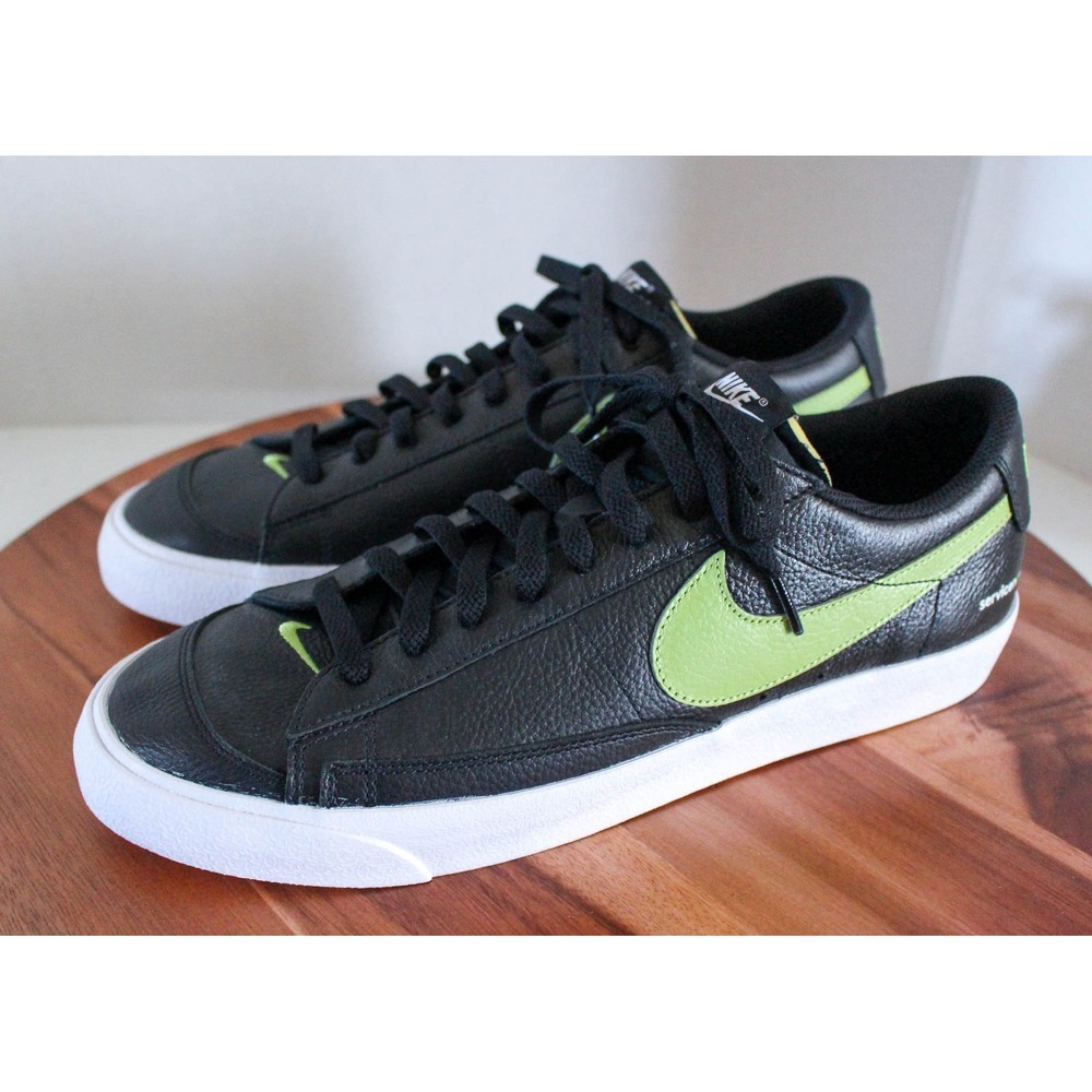 Nike Sneakers Mens 12 Black Leather Green Lace Up Blazer Low 77 DQ9700-900